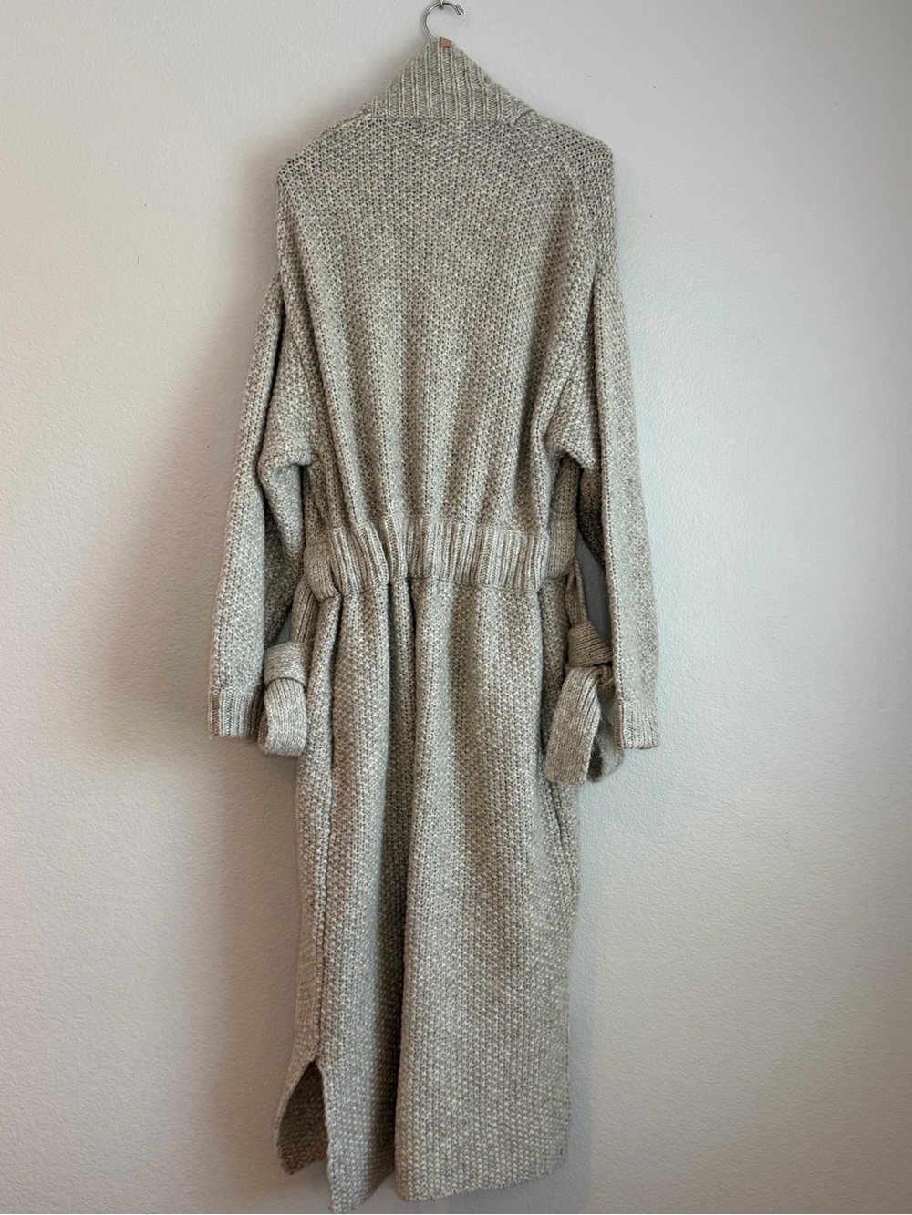 LUNYA Chunky Wool Knit Robe Cardigan M Belted Long Coatigan Soothing Grey - Picture 3 of 10